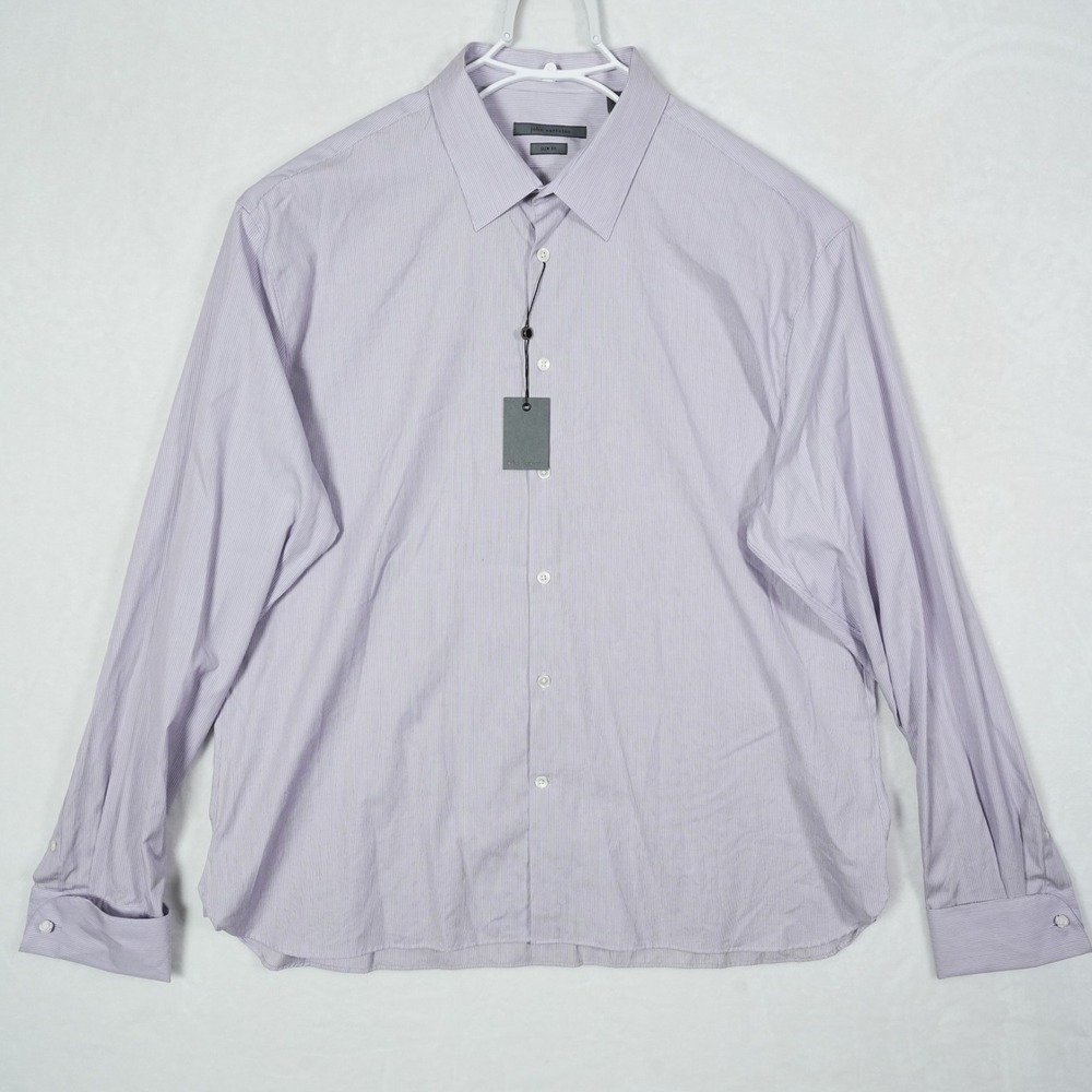 John Varvatos Slim Fit French Cuff Dress Shirt Mens 18 36/37 Lavender Stripe NWT - Picture 2 of 9